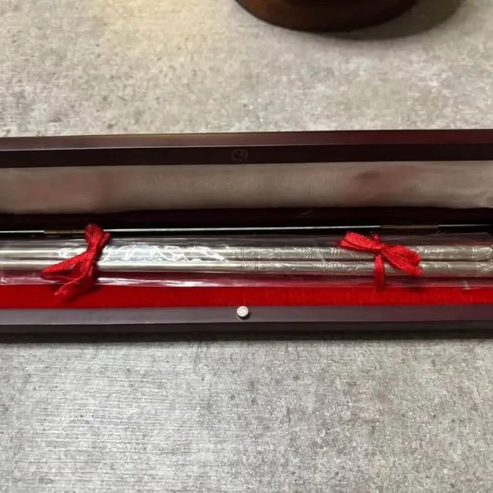Handmade S925 Sterling Silver Dragon & Phoenix Chopsticks – Original Gift Box
